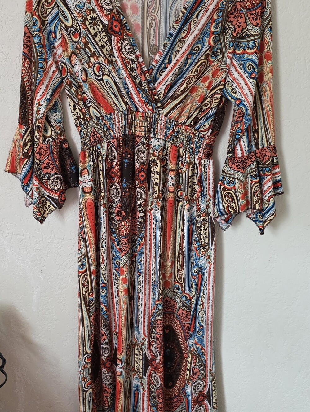 Boho Paisley Maxi Dress in Red, Blue & Cream